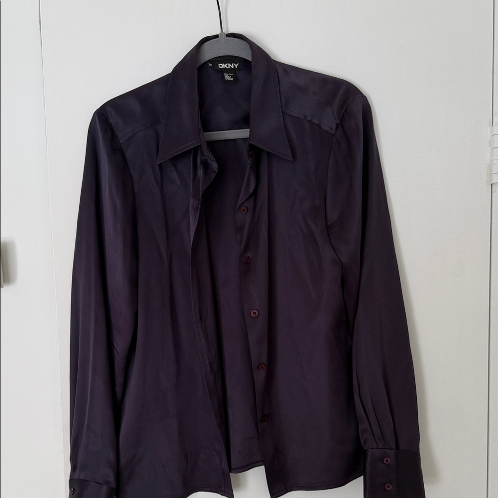 DKNY Women's Dark Purple Button Down Shirt